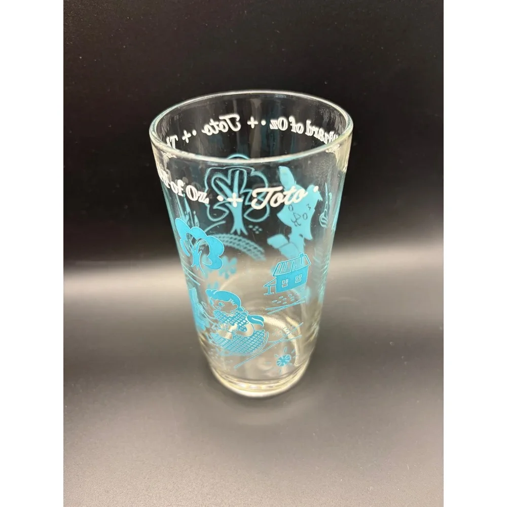 Vintage Wizard of Oz‎ Toto Teal Blue Glass Tumbler Wavy Bottom S&Co